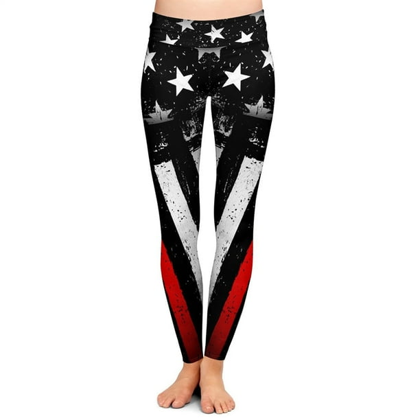 Womens Thin Red Line Firefighter Flag Yoga Shorts Workout Running Capri Leggings Pants Hot Shorts